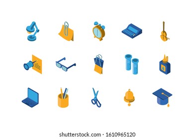 School icon set design, Eduaction class lesson knowledge preschooler study learning classroom and primary theme Vector illustration