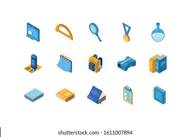 School icon set design, Eduaction class lesson knowledge preschooler study learning classroom and primary theme Vector illustration