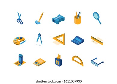 School icon set design, Eduaction class lesson knowledge preschooler study learning classroom and primary theme Vector illustration