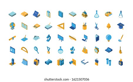 School icon set design, Eduaction class lesson knowledge preschooler study learning classroom and primary theme Vector illustration