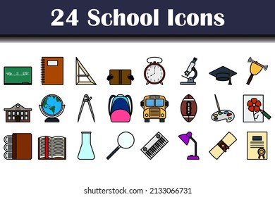 School Icon Set. Editable Bold Outline With Color Fill Design. Vector Illustration.