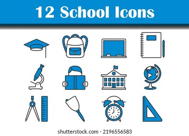 Schulsymbolsatz. Bearbeitbare, fette Rahmenlinie mit Farbfülldesign. Vektorgrafik.