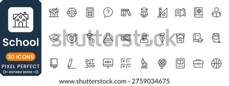 School icon set with education, classroom, learning and academic symbols modern outline vector collection for students and teachers