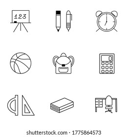 School icon set for education and learning on a white background. Vector collection of school items for website design and mobile apps.