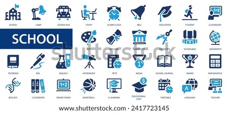 School icon set. Education signs. Containing Education and knowledge symbol.