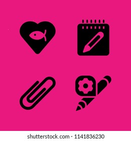 school icon set. With fish, notebook and paperclip  vector icons for graphic design and web