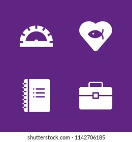 school icon set. fish, notebook and briefcase vector icon for graphic design and web