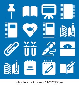 school icon set. With fish, open book and notebook  vector icons for graphic design and web