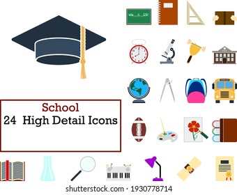 School Icon Set. Flat Design. Fully editable vector illustration. Text expanded.