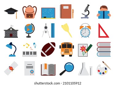 School Icon Set. Flat Design. Fully editable vector illustration. Text expanded.