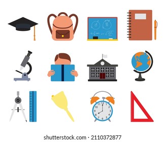 School Icon Set. Flat Design. Fully editable vector illustration. Text expanded.