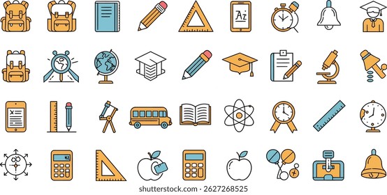 Symbolsatz für die Schule. Flaches Design, Vektorgrafik