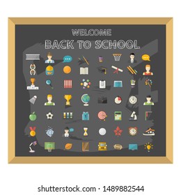 School icon set in flat style