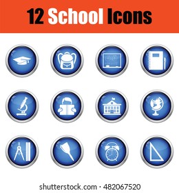 School icon set.  Glossy button design. Vector illustration.