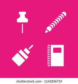 school icon set. With glue, push pin and notebook  vector icons for graphic design and web