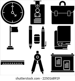 School icon set glyph style part four