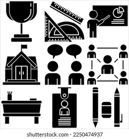 Icono de escuela conjunto estilo glifo parte tres