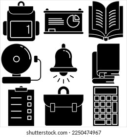 School icon set glyph style part one
