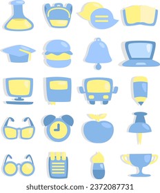 Conjunto de iconos de la escuela, ilustración o icono, vector sobre fondo blanco.