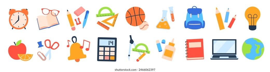 School icon set. School items.