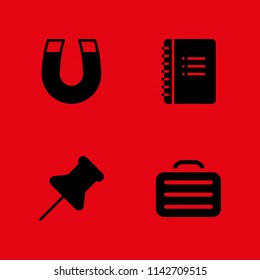 school icon set. magnet, notebook and push pin vector icon for graphic design and web