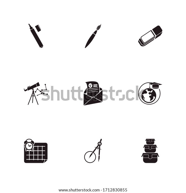School icon set and marker with timetable,\
geometry and global education. Accepted mail related school icon\
vector for web UI logo\
design.