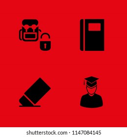 school icon set. notebook, backpack and eraser vector icon for graphic design and web