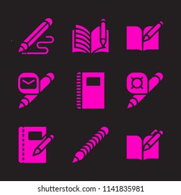 school icon set. With notebook, open book and pencil  vector icons for graphic design and web
