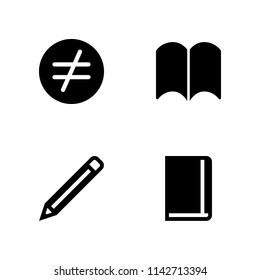 school icon set. notebook, open book and pencil vector icon for graphic design and web