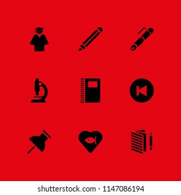 school icon set. notebook, pencil and push pin vector icon for graphic design and web