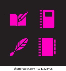 school icon set. With notebook, notebook and quill  vector icons for graphic design and web
