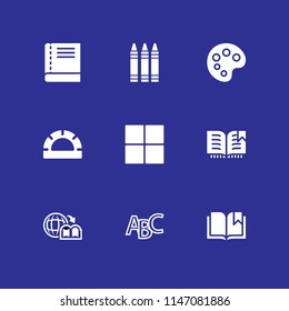school icon set. open book, geography book and abc vector icon for graphic design and web