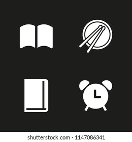 school icon set. open book, alarm and drum vector icon for graphic design and web