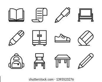 School Icon Set Outline Style