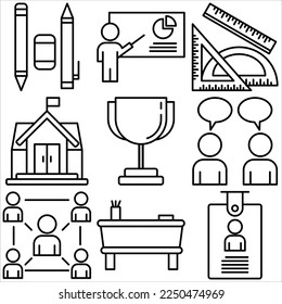 Icono de la escuela conjunto de esquema parte tres