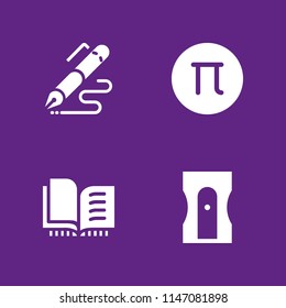 school icon set. pen, open book and sharpener vector icon for graphic design and web