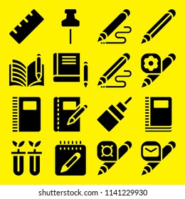 school icon set. With pencil, notebook and science  vector icons for graphic design and web
