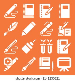 school icon set. With pencil, quill and notebook  vector icons for graphic design and web