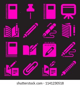 school icon set. With push pin, notebook and notebook  vector icons for graphic design and web