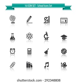 School icon set with reflection - 16 ICON SET - EPS10 vector