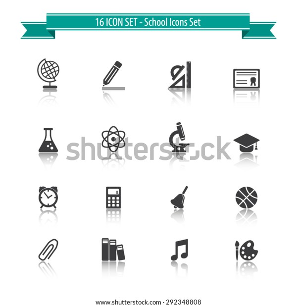 School icon set with reflection - 16 ICON SET -
EPS10 vector