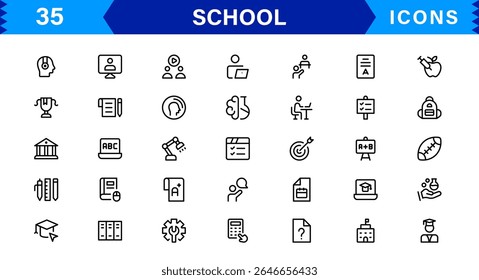 School Icon Set Representing Education, Classroom, Teacher, Student, and Learning in a Simple, Professional, and Marketable Vector Style