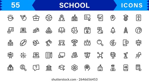 School Icon Set Representing Education, Classroom, Teacher, Student, and Learning in a Simple, Professional, and Marketable Vector Style