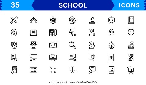 School Icon Set Representing Education, Classroom, Teacher, Student, and Learning in a Simple, Professional, and Marketable Vector Style