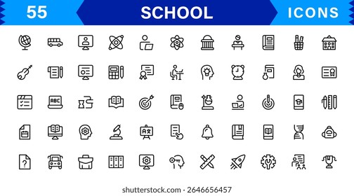 School Icon Set Representing Education, Classroom, Teacher, Student, and Learning in a Simple, Professional, and Marketable Vector Style