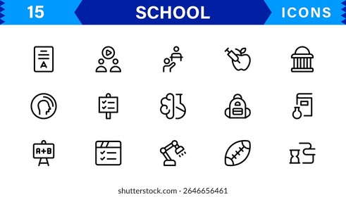 School Icon Set Representing Education, Classroom, Teacher, Student, and Learning in a Simple, Professional, and Marketable Vector Style