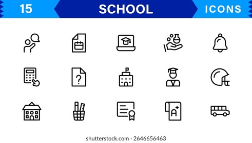 School Icon Set Representing Education, Classroom, Teacher, Student, and Learning in a Simple, Professional, and Marketable Vector Style