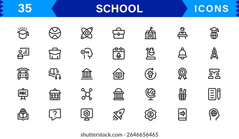 School Icon Set Representing Education, Classroom, Teacher, Student, and Learning in a Simple, Professional, and Marketable Vector Style