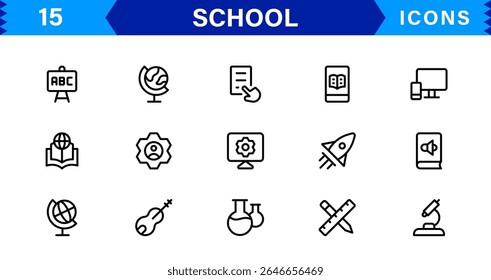 School Icon Set Representing Education, Classroom, Teacher, Student, and Learning in a Simple, Professional, and Marketable Vector Style