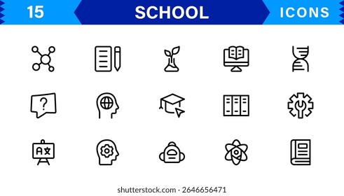 School Icon Set Representing Education, Classroom, Teacher, Student, and Learning in a Simple, Professional, and Marketable Vector Style